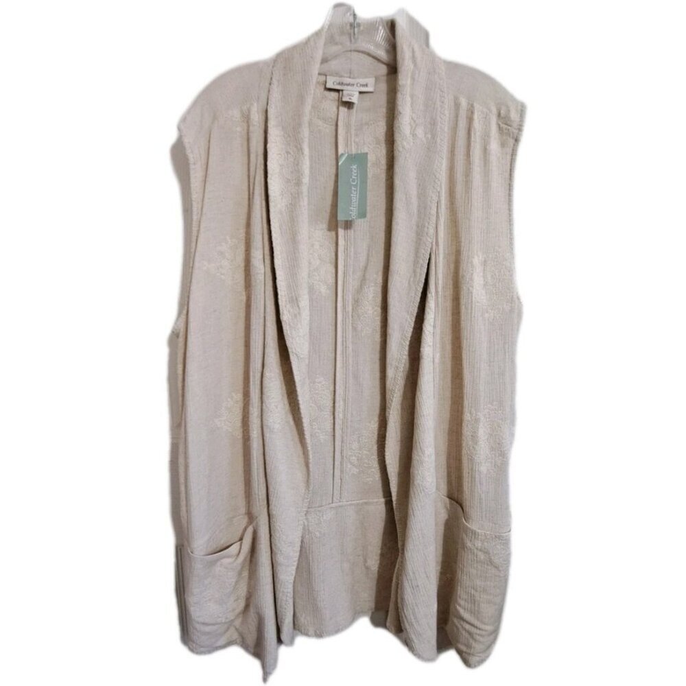 Coldwater Creek XL Beige Sleeveless Linen Blend Long Vest New W/Tags